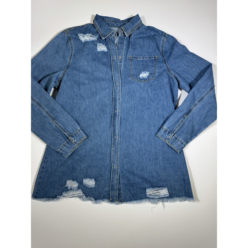 Jean Dresses for Ladies Full Sleeves Shirt Turn Down Collar Jeans Shirt Jacke XL
